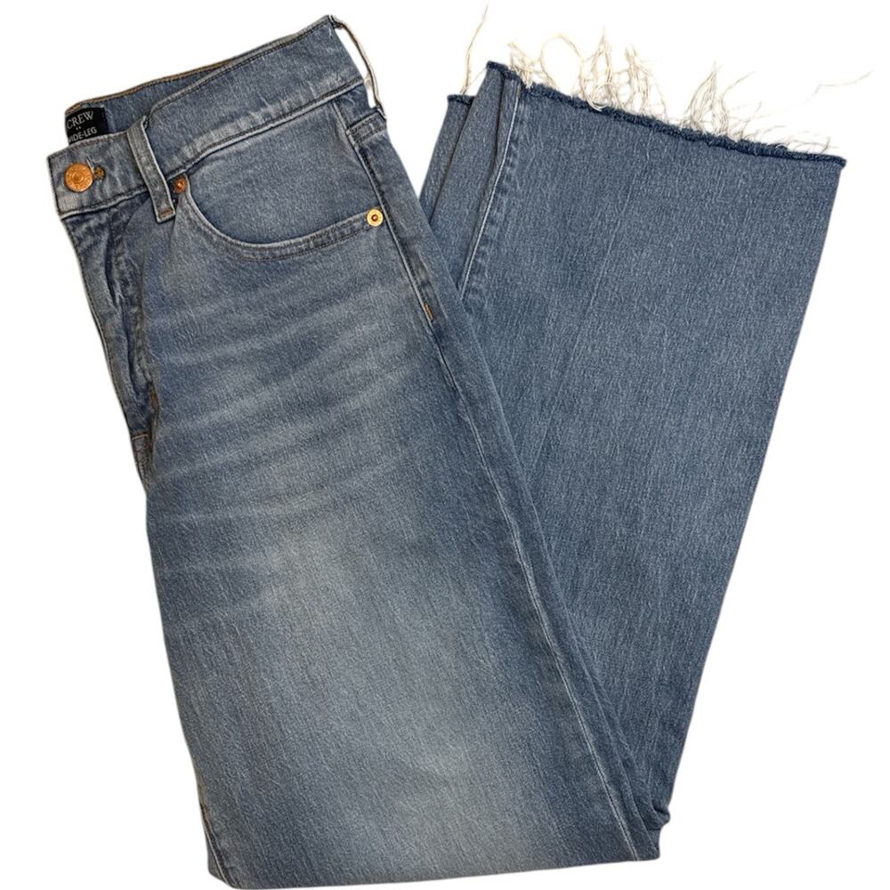 J. Crew Factory Women's Medium Blue Frayed Wide-Leg Jeans